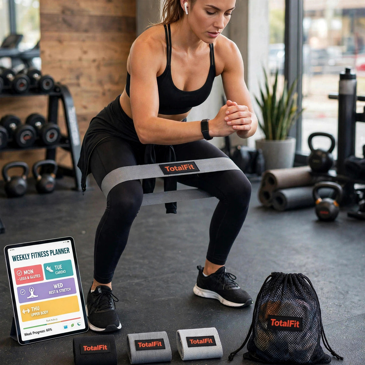 TotalFit Fabric Resistance Bands – 3-Piece Set (15") with Carry Bag + Free 61-Page Fitness Planner