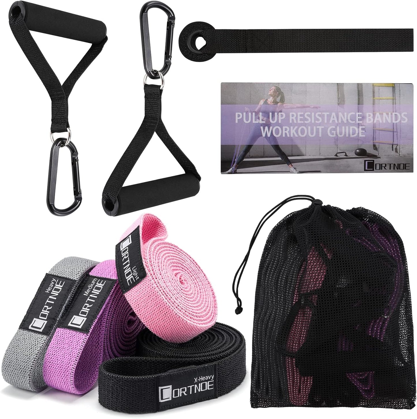 Professional Resistance Bands Set with Handles - 10 Fabric Long Workout Bands for Weight Training and Door Anchor Exercises