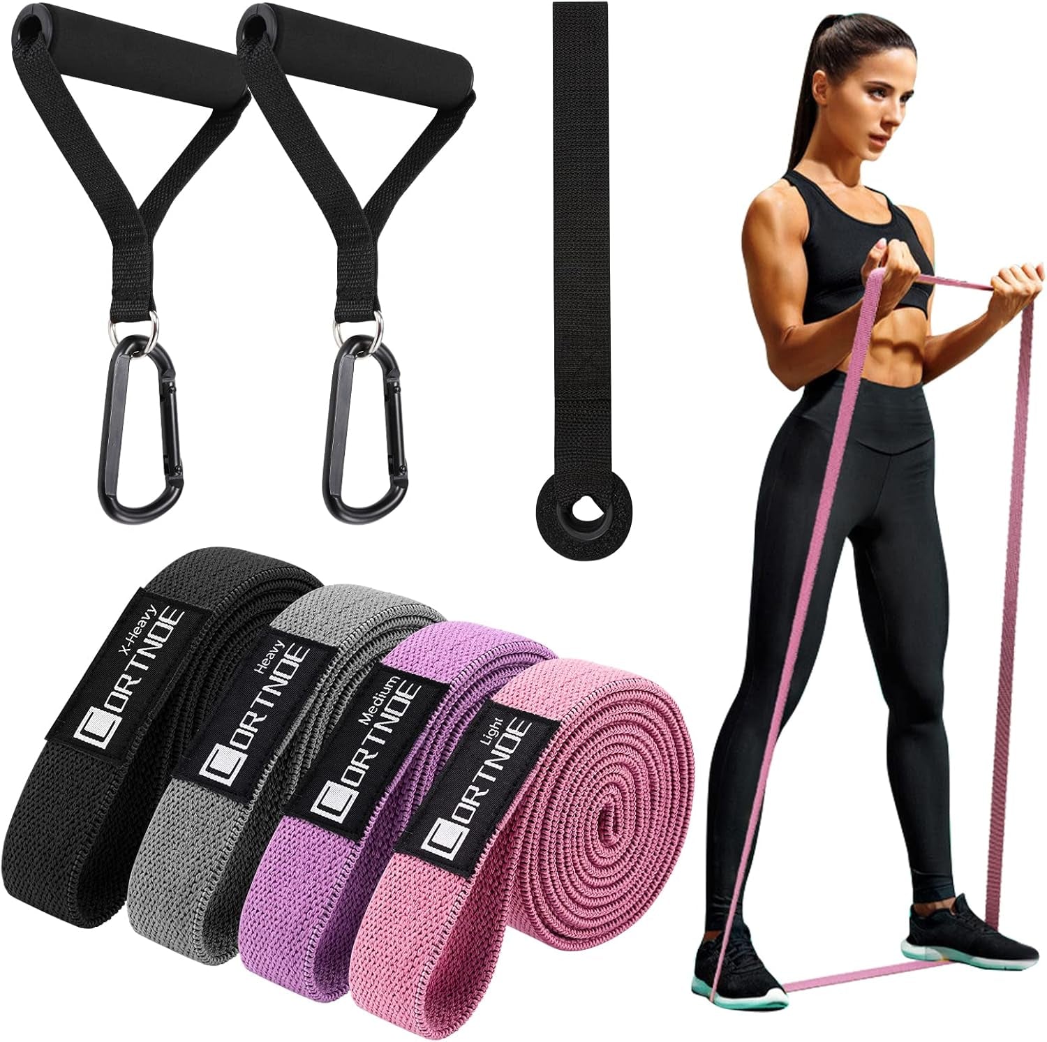 Professional Resistance Bands Set with Handles - 10 Fabric Long Workout Bands for Weight Training and Door Anchor Exercises