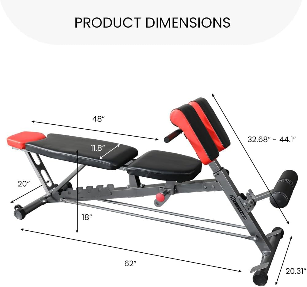 Multi-Functional FID Weight Bench for Comprehensive Full-Body Workout – Hyper Back Extension, Roman Chair, Adjustable Ab Sit-Up Bench, Incline/Decline Bench, Flat Bench