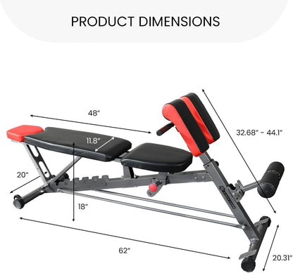 Multi-Functional FID Weight Bench for Comprehensive Full-Body Workout – Hyper Back Extension, Roman Chair, Adjustable Ab Sit-Up Bench, Incline/Decline Bench, Flat Bench