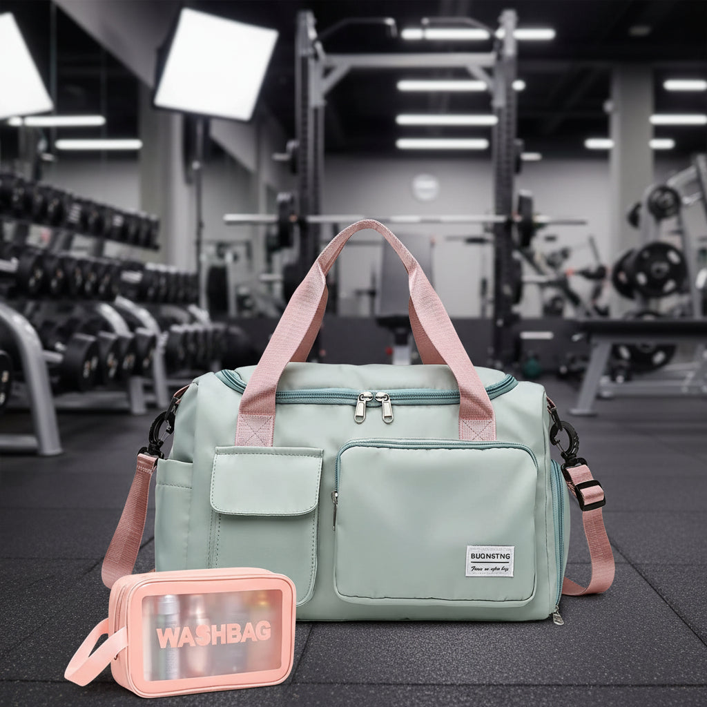 Small Gym Bag for Women, Waterproof Duffle Bag Carry on Weekender Bag with Shoe Compartment & Wet Pocket, Tote Bag for Travel, Workout, Sport