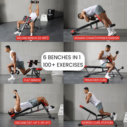 Multi-Functional FID Weight Bench for Comprehensive Full-Body Workout – Hyper Back Extension, Roman Chair, Adjustable Ab Sit-Up Bench, Incline/Decline Bench, Flat Bench