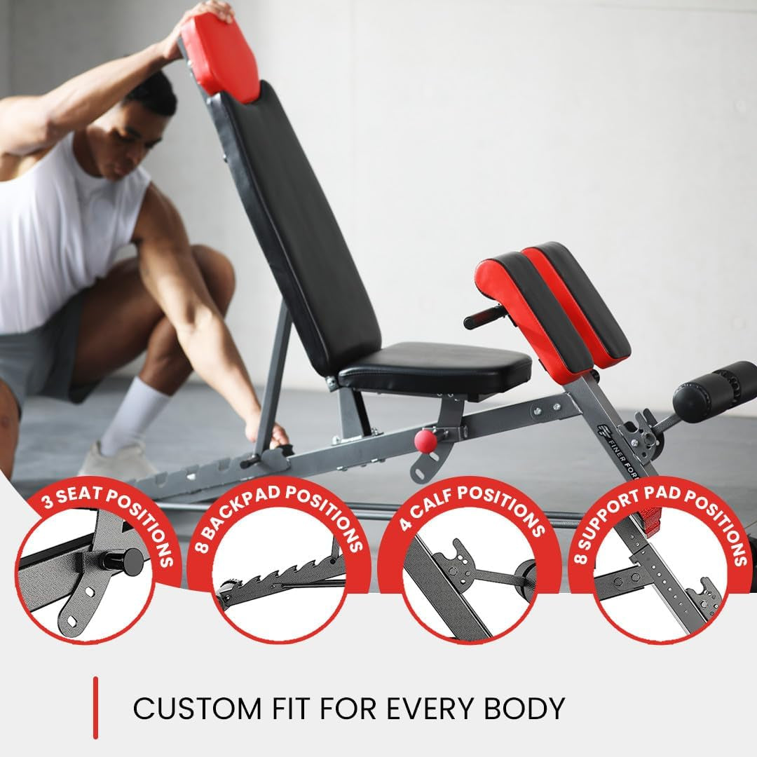 Multi-Functional FID Weight Bench for Comprehensive Full-Body Workout – Hyper Back Extension, Roman Chair, Adjustable Ab Sit-Up Bench, Incline/Decline Bench, Flat Bench