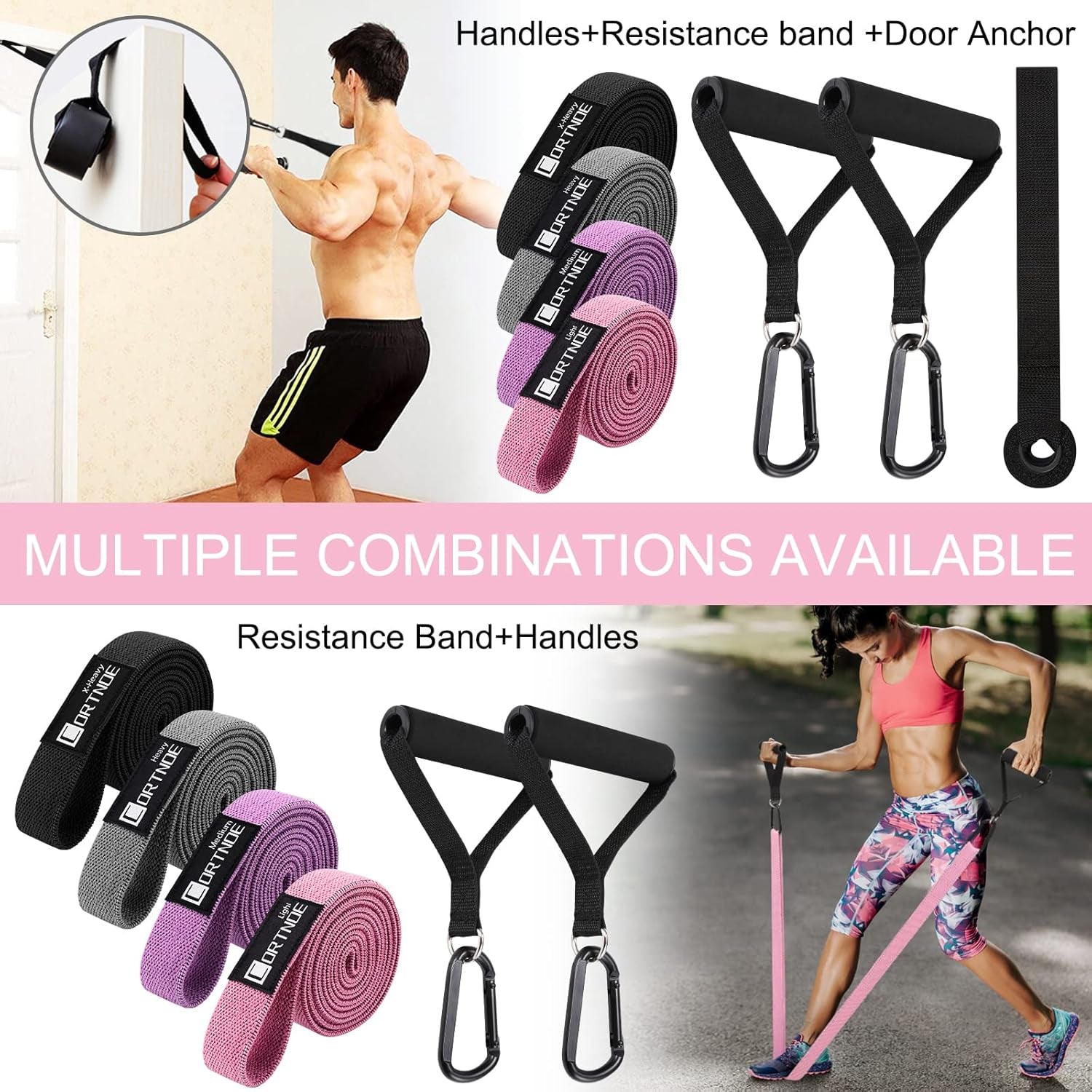 Professional Resistance Bands Set with Handles - 10 Fabric Long Workout Bands for Weight Training and Door Anchor Exercises
