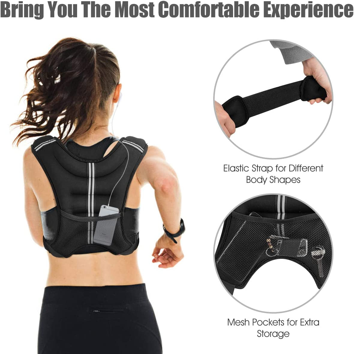 Weighted Vest for Women Men Kids, 16Lb/20Lb/30Lb Body Weight Vests with Reflective Stripe, Adjustable Weight Loss Workout Equipment for Fitness, Strength Training, Running, Walking, Jogging