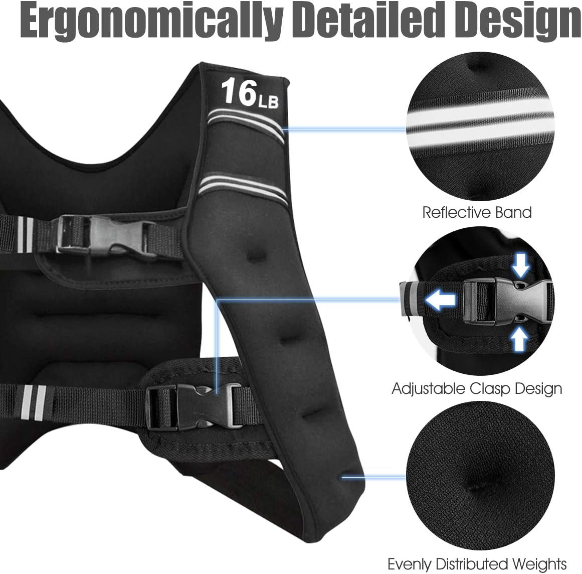 Weighted Vest for Women Men Kids, 16Lb/20Lb/30Lb Body Weight Vests with Reflective Stripe, Adjustable Weight Loss Workout Equipment for Fitness, Strength Training, Running, Walking, Jogging