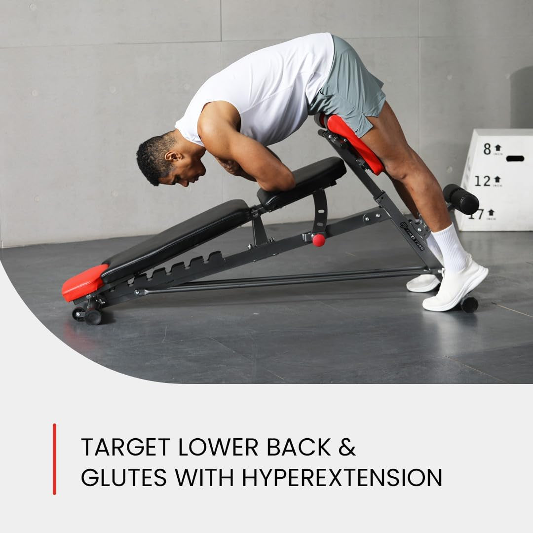 Multi-Functional FID Weight Bench for Comprehensive Full-Body Workout – Hyper Back Extension, Roman Chair, Adjustable Ab Sit-Up Bench, Incline/Decline Bench, Flat Bench
