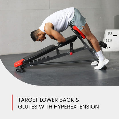 Multi-Functional FID Weight Bench for Comprehensive Full-Body Workout – Hyper Back Extension, Roman Chair, Adjustable Ab Sit-Up Bench, Incline/Decline Bench, Flat Bench