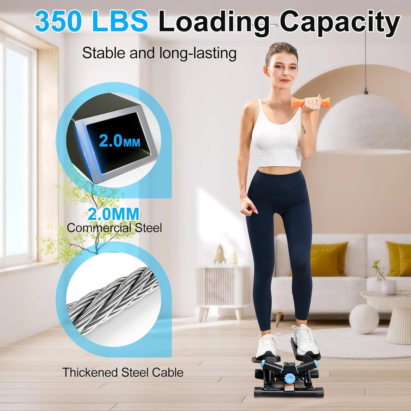 Steppers for Exercise at Home, Twist Stepper with 350LBS Loading Capacity, Mini Stepper with Resistance Bands, Hydraulic Fitness Stair Stepper for Home with LCD Monitor