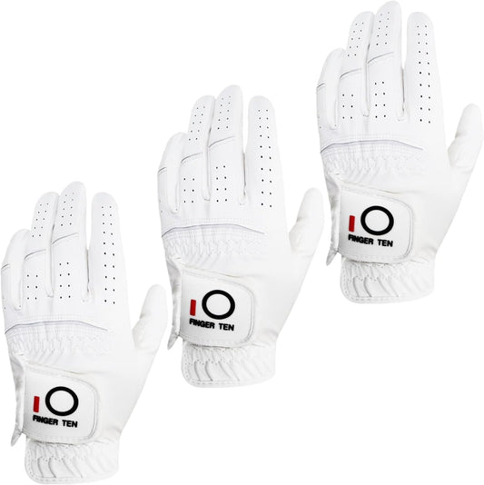 All Weather Grip Golf Gloves Men Value 3 Pack for Right Handed Golfer, Hot Wet Rain Grip & Comfort Soft Glove for Premium Performance, Colors White Black Blue Sizes S M L XL