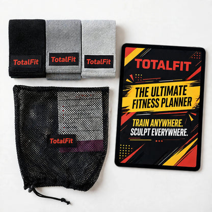 TotalFit Fabric Resistance Bands – 3-Piece Set (15") with Carry Bag + Free 61-Page Fitness Planner