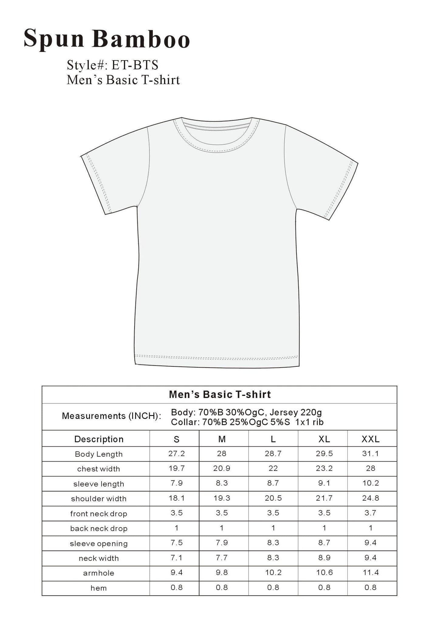 Men's Bamboo Viscose/Organic Cotton Short Sleeve T-Shirt - Classic Cut
