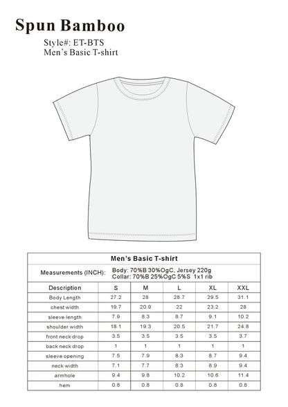 Men's Bamboo Viscose/Organic Cotton Short Sleeve T-Shirt - Classic Cut