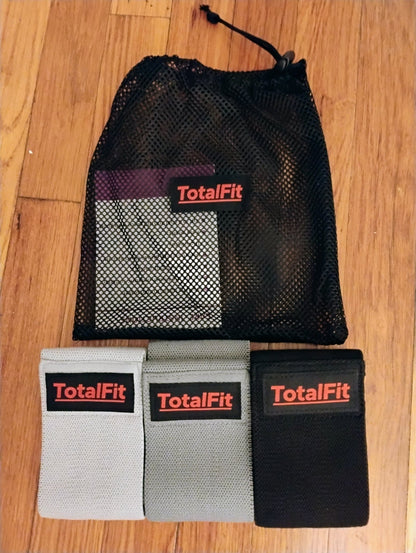 TotalFit Fabric Resistance Bands – 3-Piece Set (15") with Carry Bag + Free 61-Page Fitness Planner